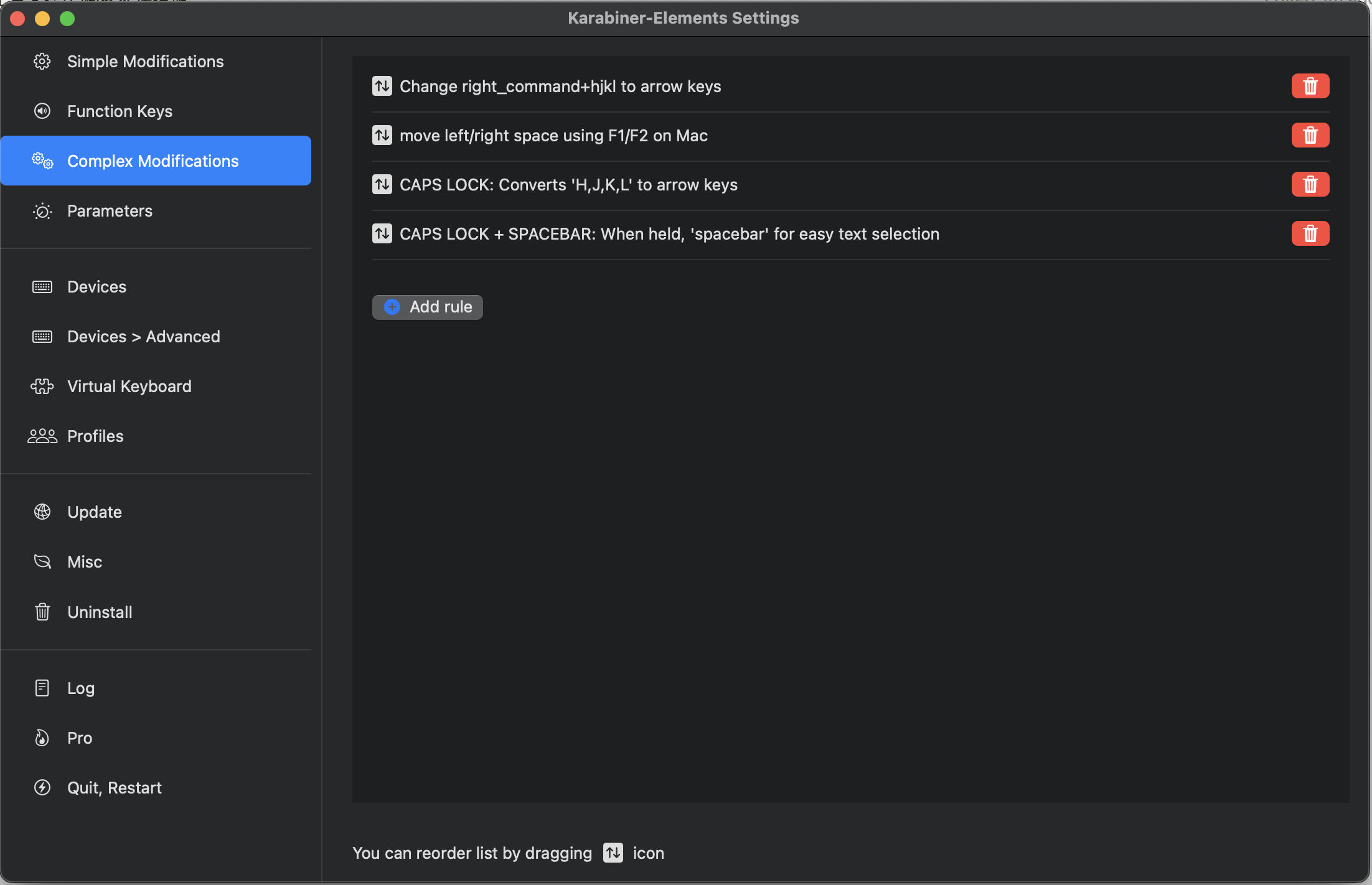 Complex Modifications → Add rules