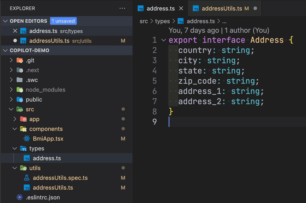 我的工程目錄，Address 型別寫在獨立的檔案